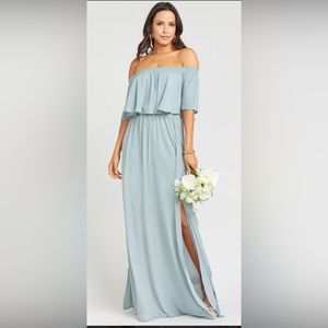 Show Me Your Mumu Hacienda Maxi Dress Off the Shoulder - Silver Sage Crisp